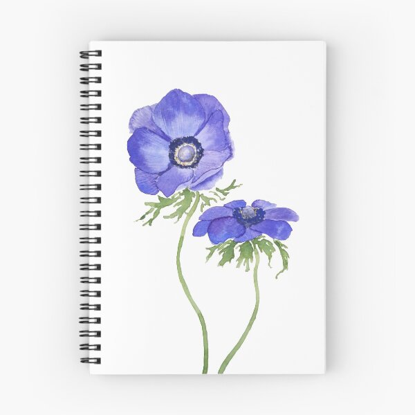 Item preview, hand painted blue purple anemone flowers watercolor designed and sold by ColorandColor.