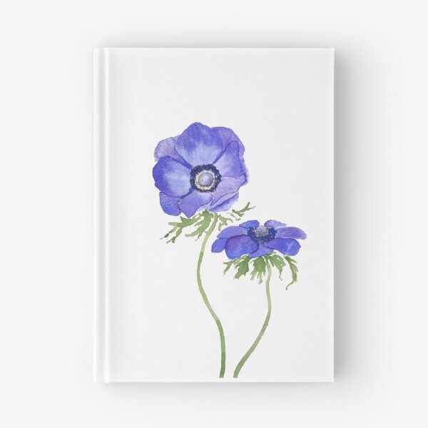 Item preview, hand painted blue purple anemone flowers watercolor designed and sold by SelenePaintings .