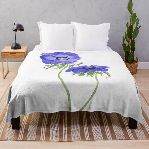 Item preview, hand painted blue purple anemone flowers watercolor designed and sold by ColorandColor.