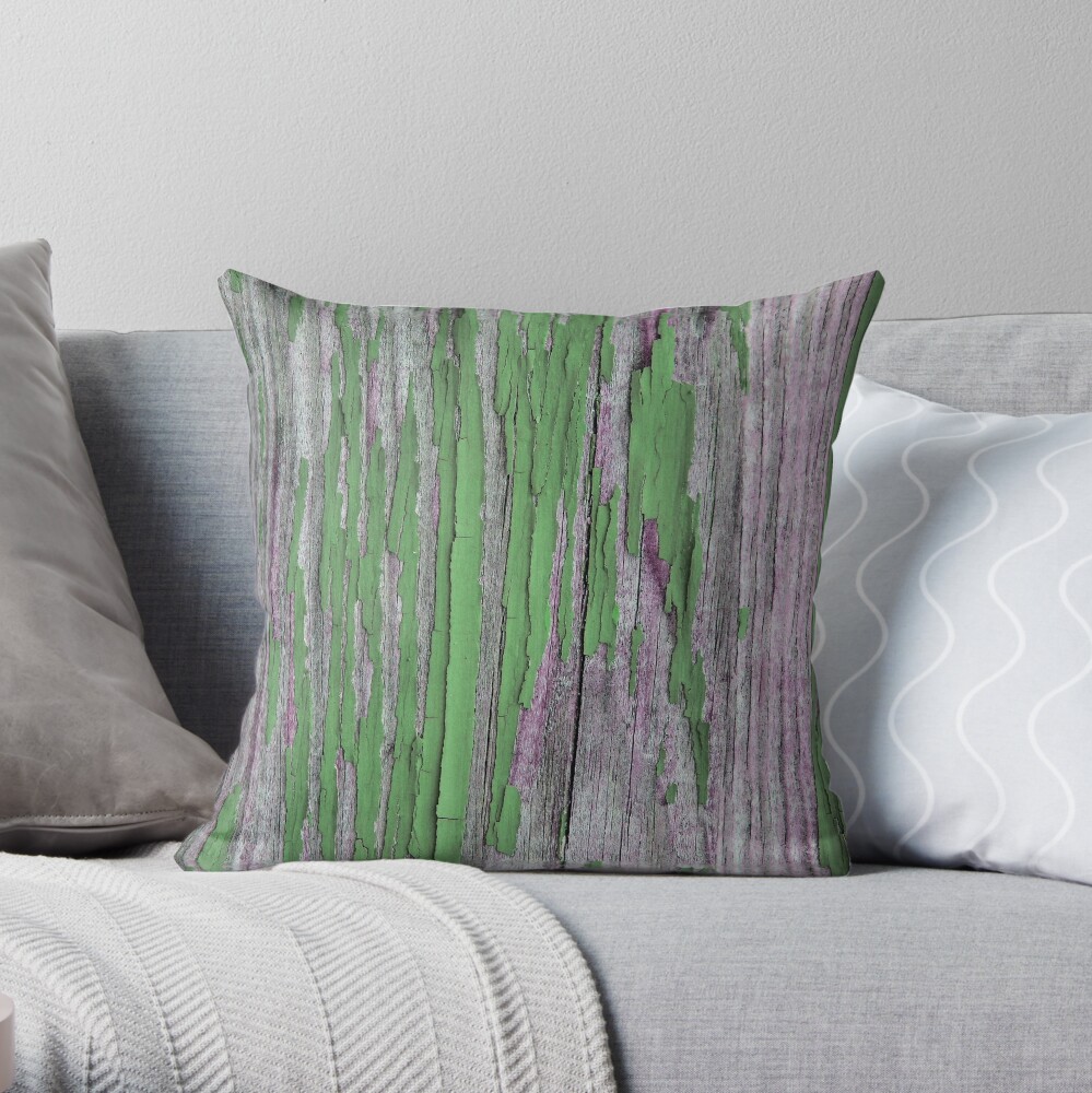 Rustic peeling paint in green Throw Pillow
