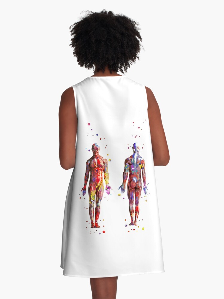 Muscular System, watercolor anatomy art, human muscles, medical art, man  body | A-Line Dress