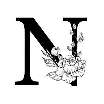 Black Letter N Monogram / Initial Botanical Illustration Tote Bag