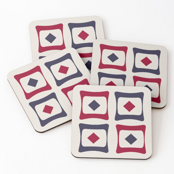 Item preview, RETRO FUNKY VINTAGE SQUARES IN COCONUT MILK- JESTER RED AND ECLIPSE BLUE designed and sold by ozcushionstoo.