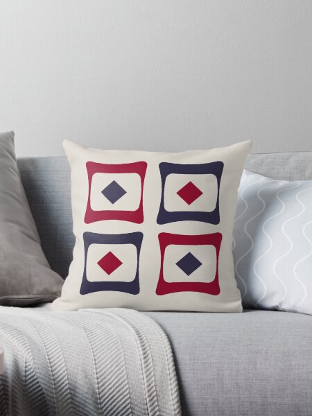 Item preview, RETRO FUNKY VINTAGE SQUARES IN COCONUT MILK- JESTER RED AND ECLIPSE BLUE designed and sold by ozcushionstoo.