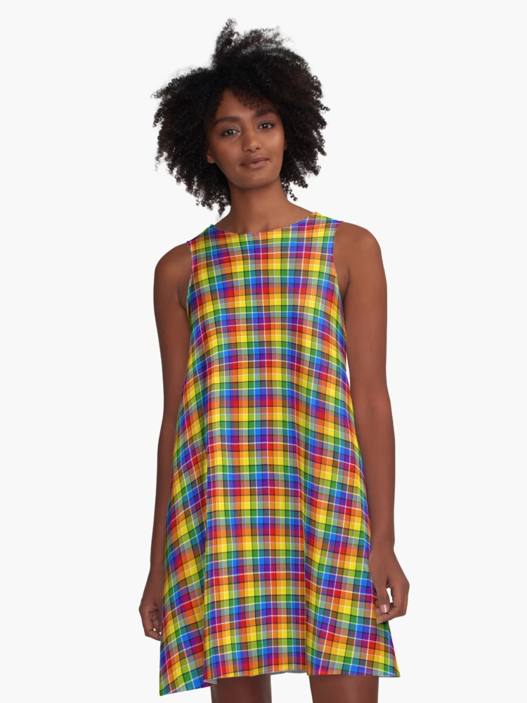 Bright Rainbow Plaid A-Line Dress for Sale by plaidwerx