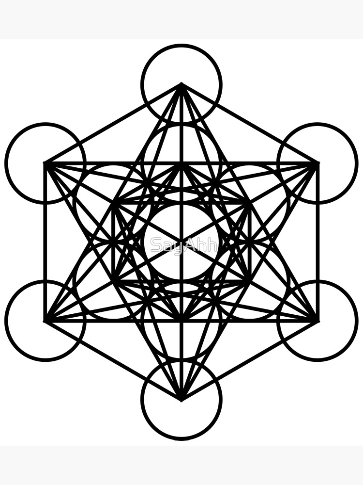 "Metatron's Cube Flower Of Life Sacred Geometry Black" Art Print