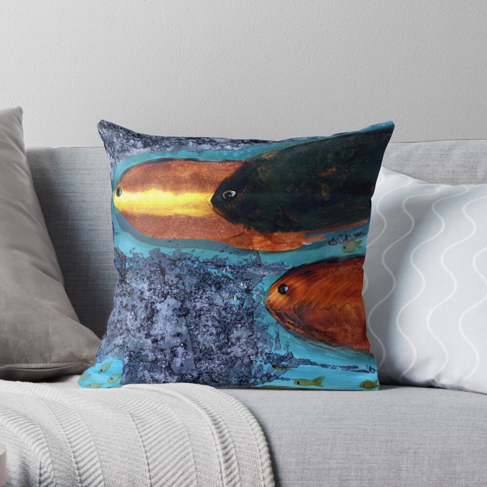 Here Fishy Fishy Throw Pillow