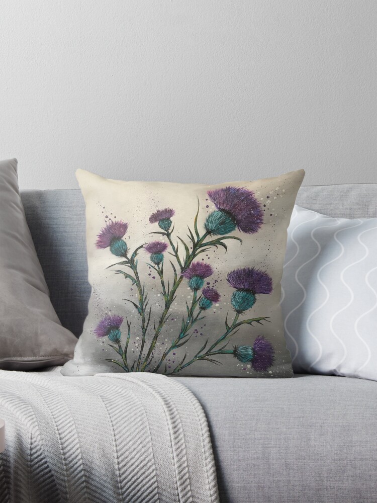 Scottish traditional purple thistle Pillow for Sale by
