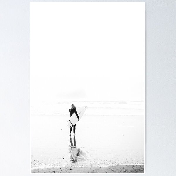 Item preview, Surfer Girl on Beach - Surf Art - Black and white photography - Minimalist designed and sold by PinkJellyfishCo.