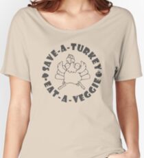 Save-A-Turkey Eat-A-Veggie Thanksgiving T-shirt for Vegans (Dark Print) Women's Relaxed Fit T-Shirt
