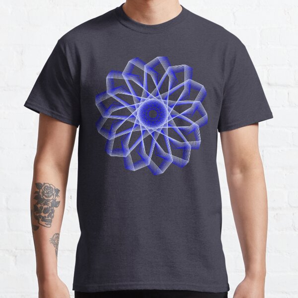 Blue Lines Abstract Geometric Flower Classic T-Shirt