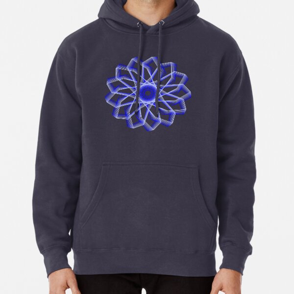 Blue Lines Abstract Geometric Flower Pullover Hoodie