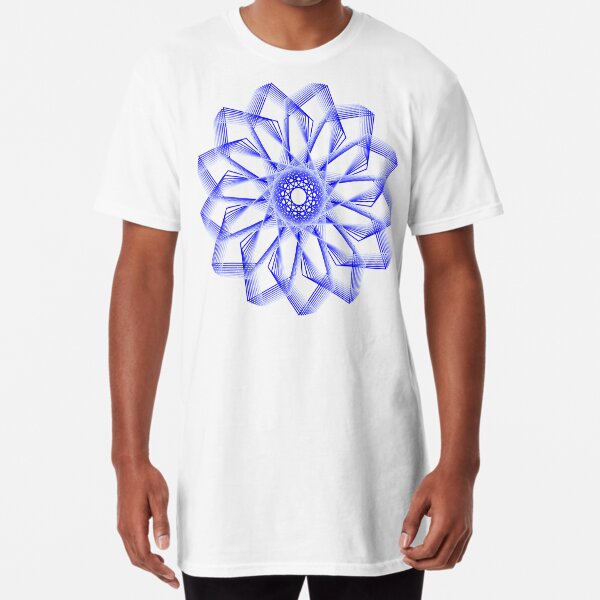 Blue Lines Abstract Geometric Flower Long T-Shirt