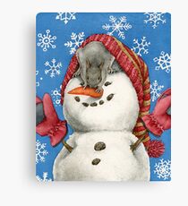 Snowman with Squirrel Canvas Print