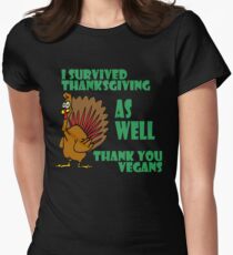 Funny Turkey I Survived Thanksgiving T-Shirt for Vegans Women's Fitted T-Shirt