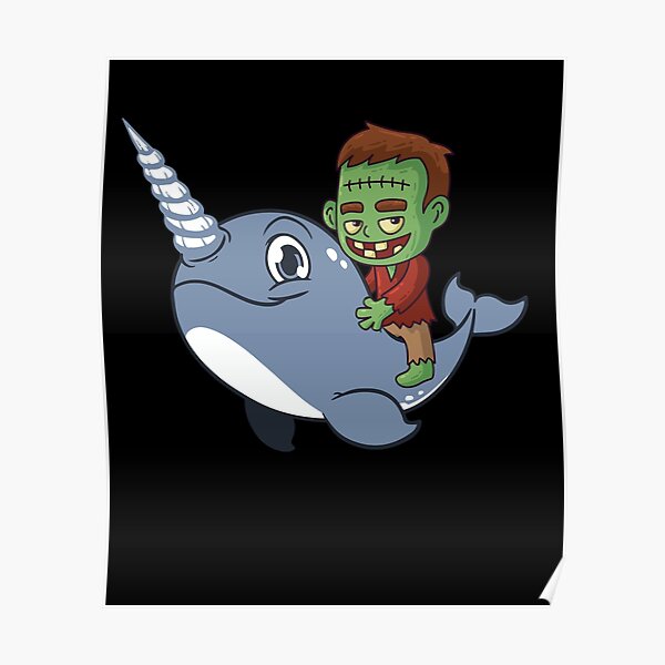 Funny Zombie Narwhal Riding Poster