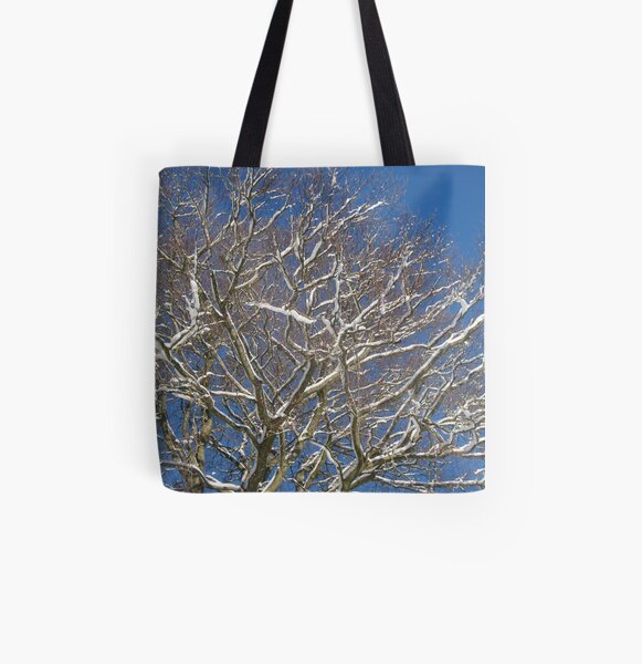 Snowy Branches All Over Print Tote Bag