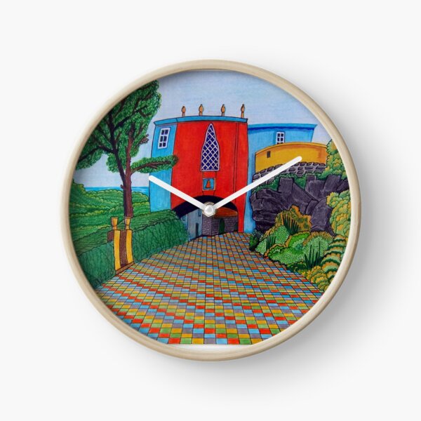 436 - BRIDGE HOUSE, PORTMEIRION - DAVE EDWARDS - COLOURED PENCILS & FINELINERS Clock