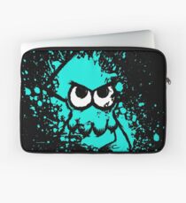 Splatoon Black Squid with Blank Eyes on Cyan Splatter Mask Laptop Sleeve