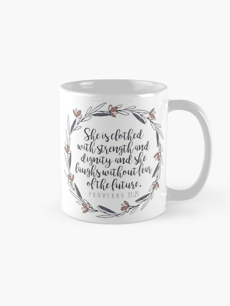 Strength and Dignity Pink Butterfly Garden Ceramic Coffee Mug with Exposed  Clay Base - Proverbs 31:25