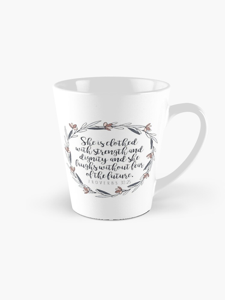 She is Clothed with Strength & Dignity Purple Ceramic Mug - Proverbs 31:25