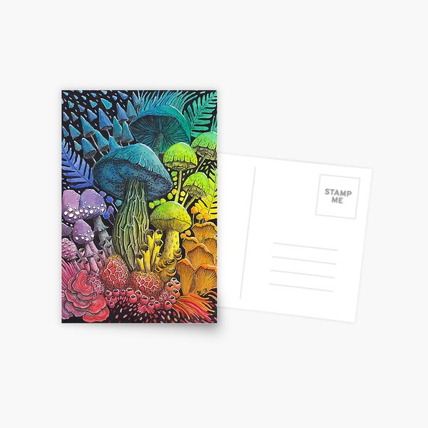 Rainbow Mushroom Composition #3 | Watercolor Painting Postcard