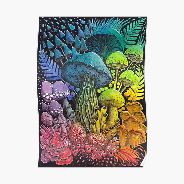Rainbow Mushroom Composition #3 | Watercolor Painting Poster
