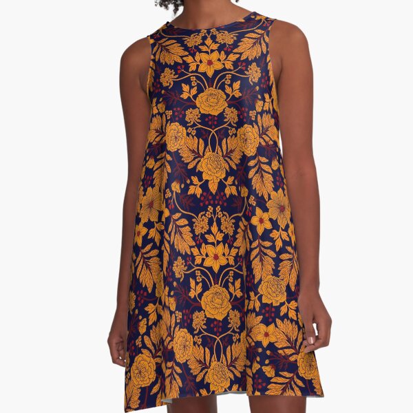 navy blue and yellow floral dress