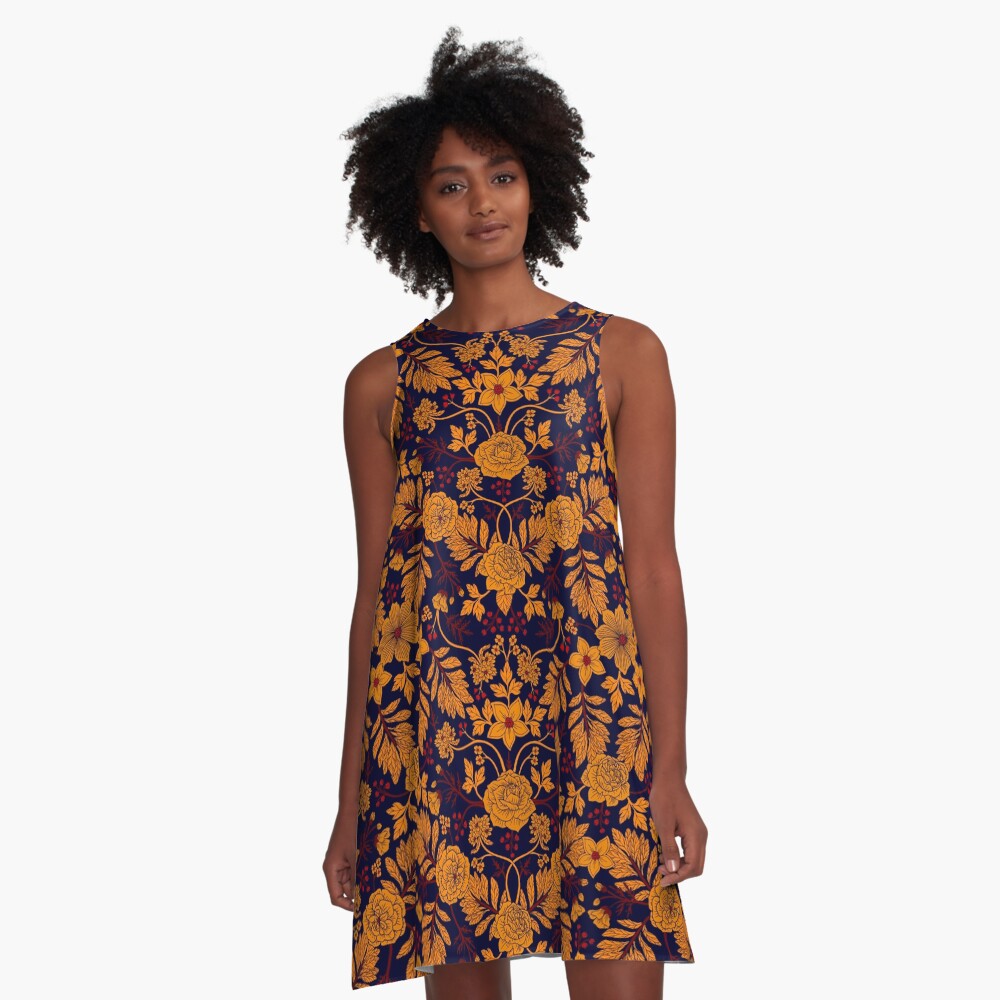 navy blue yellow dress