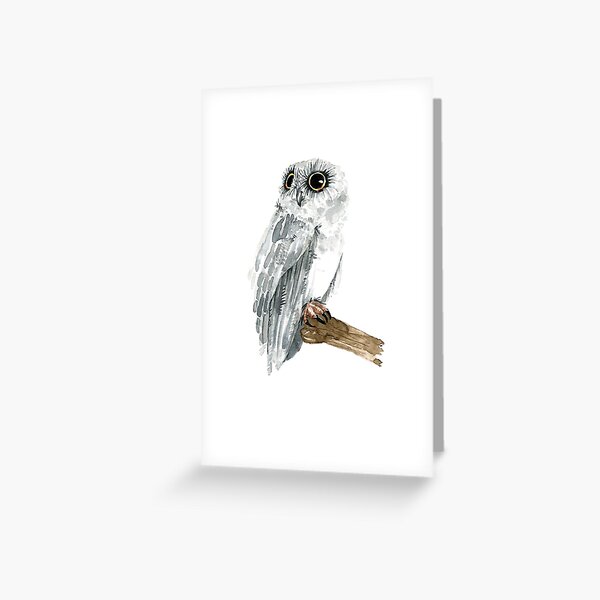 Watercolor Grey Owl Greeting Card