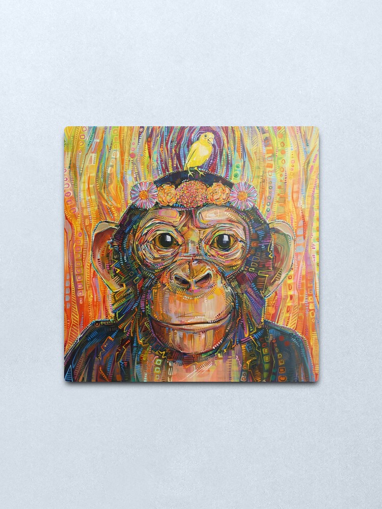 Alternate view of Chimpanzee and Canary Painting - 2016 Metal Print