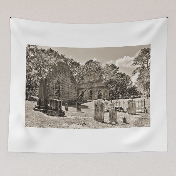 Item preview, The Cemetery At Pon Pon Chapel Of Ease Jacksonboro South Carolina Black And White designed and sold by LisaWootenPhoto.