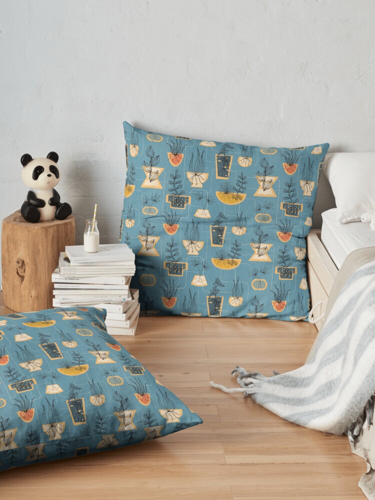 Alternate view of 1950s Houseplants- Blue Floor Pillow