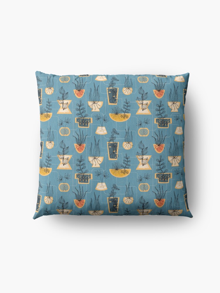 Alternate view of 1950s Houseplants- Blue Floor Pillow