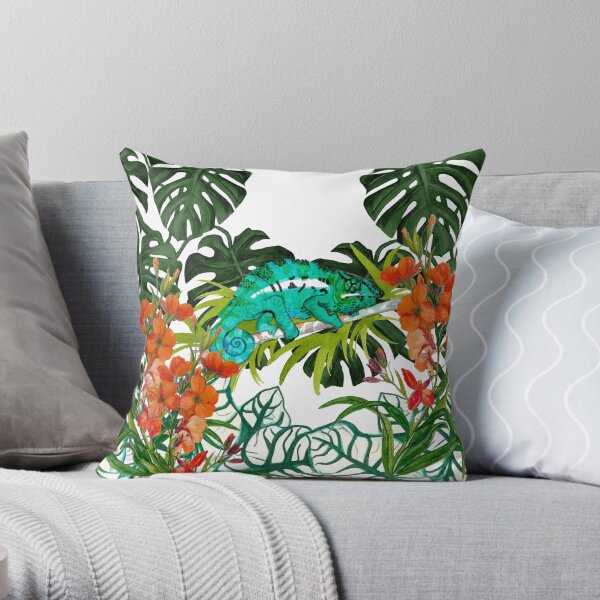 Tropical chameleon Throw Pillow