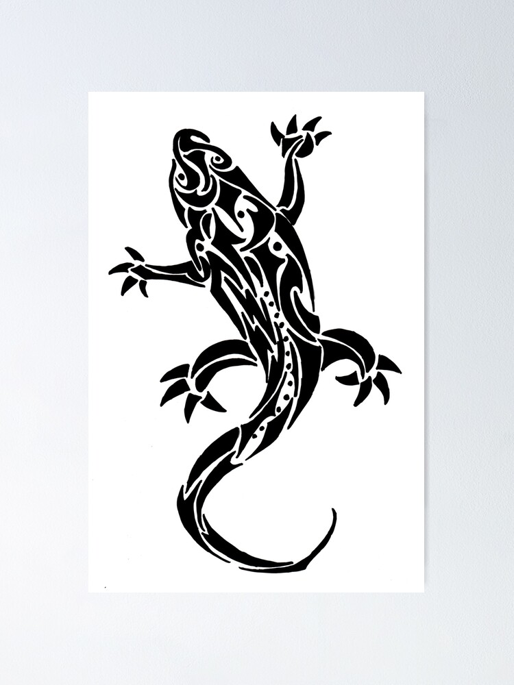 Tribal Gecko Tattoo Design Poster Von Zeichenbloq Redbubble