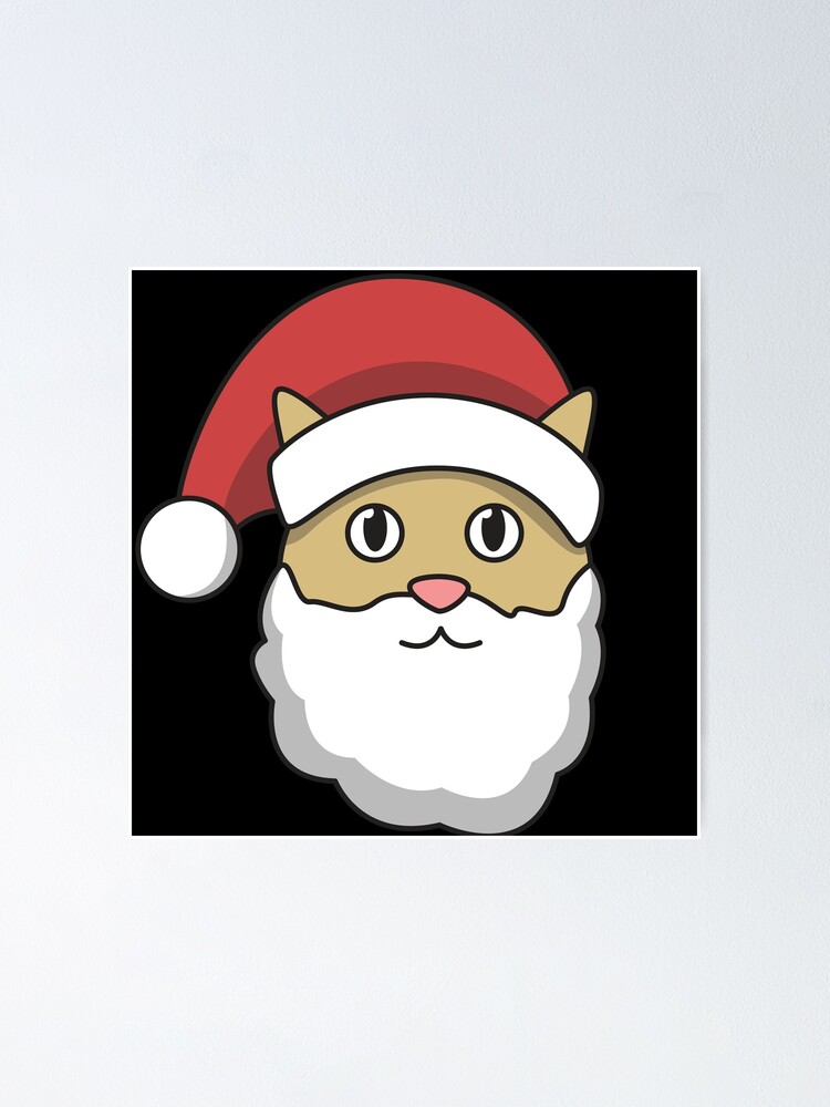 Poster Chat Noel Cadeau Chapeau Barbe Drole Animal Par Franja2 Redbubble