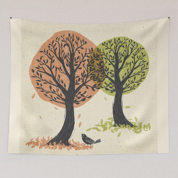Item preview, Autumn Is For The Birds Stamped Linocut designed and sold by BunnyThePainter.