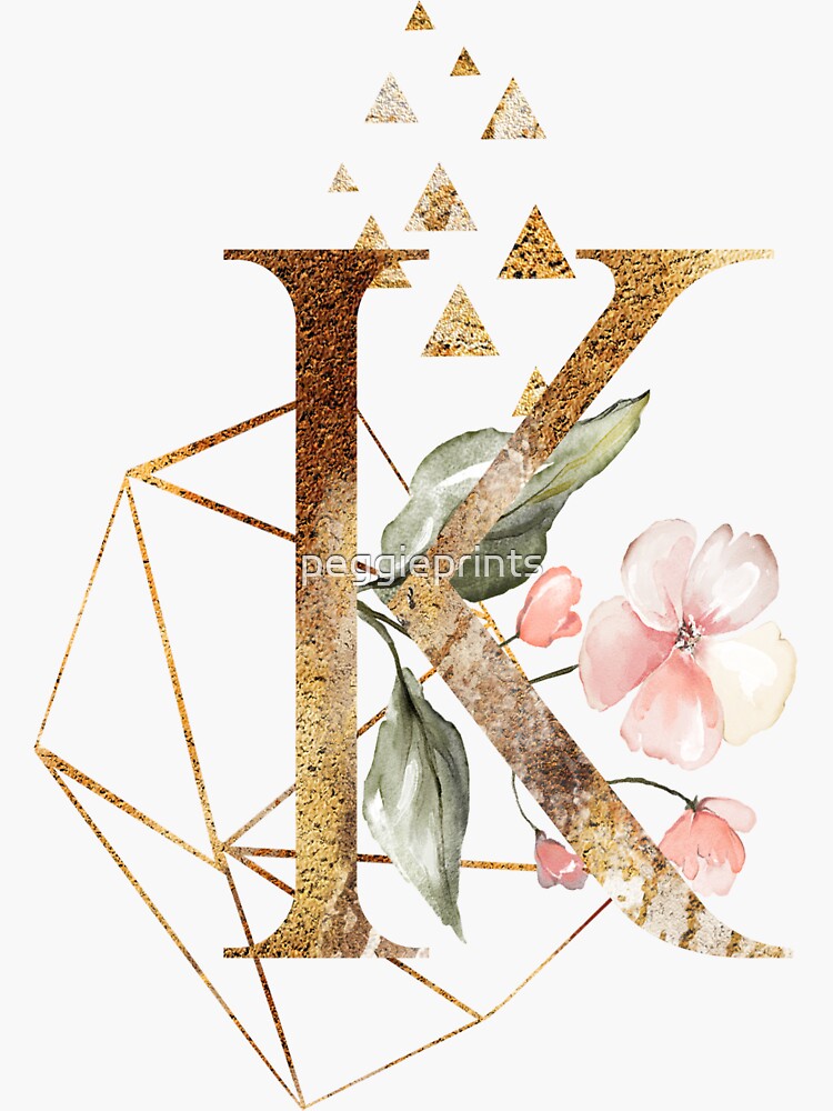 "Golden Ethereal Floral Monogram - K" Sticker For Sale By Peggieprints ...