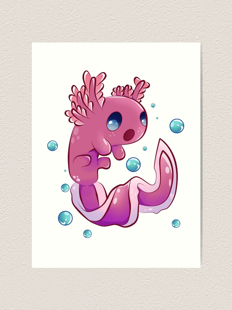 Cute Cartoon Axolotl With Bubbles Art Print By Kaidolen Redbubble