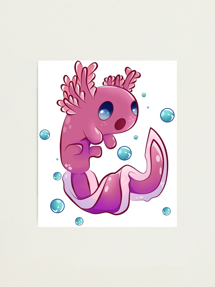 Cute Cartoon Axolotl With Bubbles Photographic Print By Kaidolen Redbubble