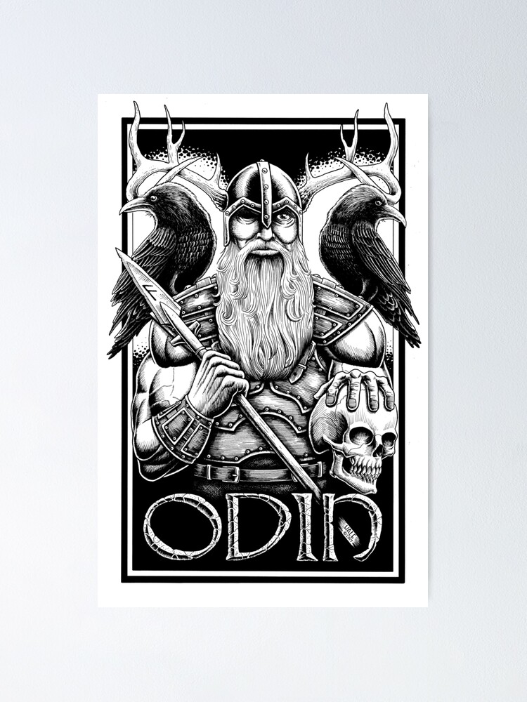 Odin the Viking God Prepares for War - Odin Pen And Ink Drawing