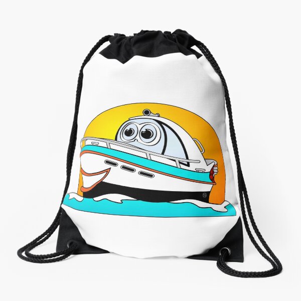 Caribbean Cartoon Motor Boat Drawstring Bag