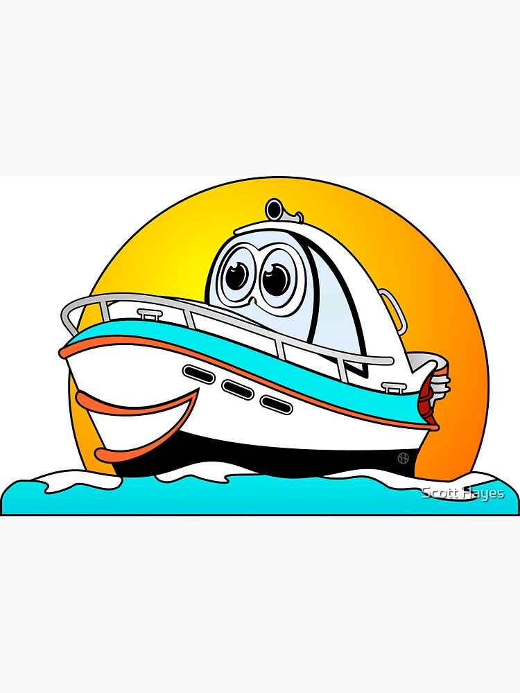 Blue Motor Boat Cartoon Greeting Card for Sale by Scott Hayes