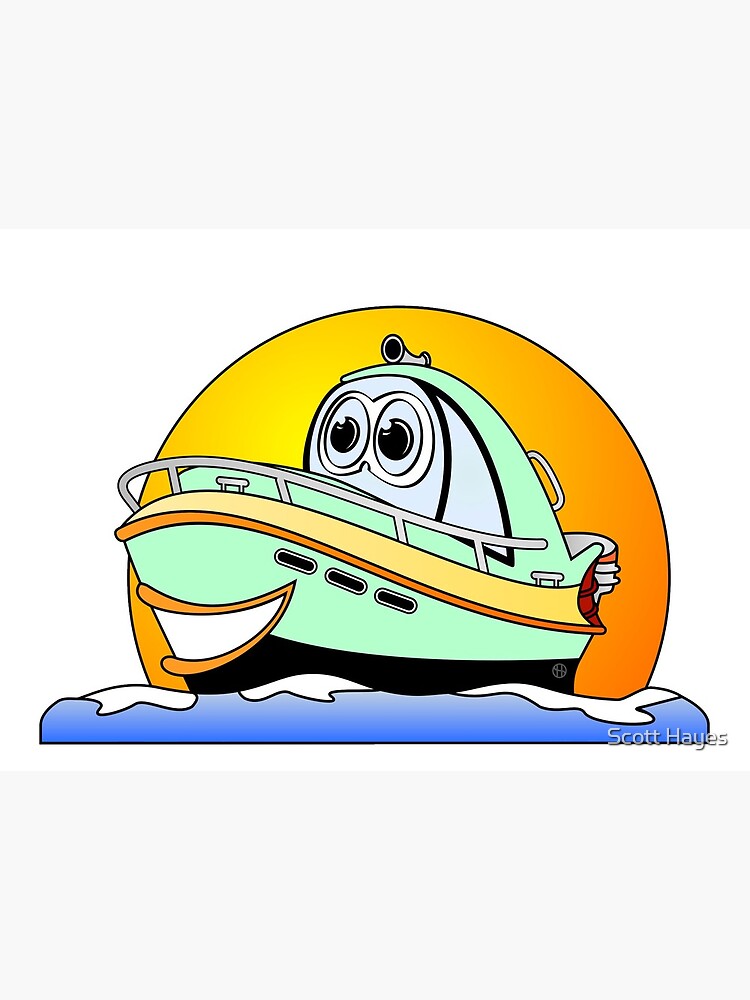 Blue Motor Boat Cartoon Greeting Card for Sale by Scott Hayes