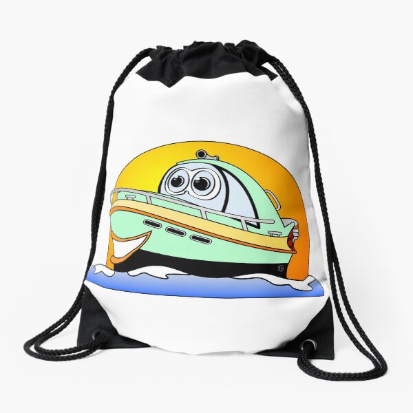 Green Motor Boat Cartoon Drawstring Bag