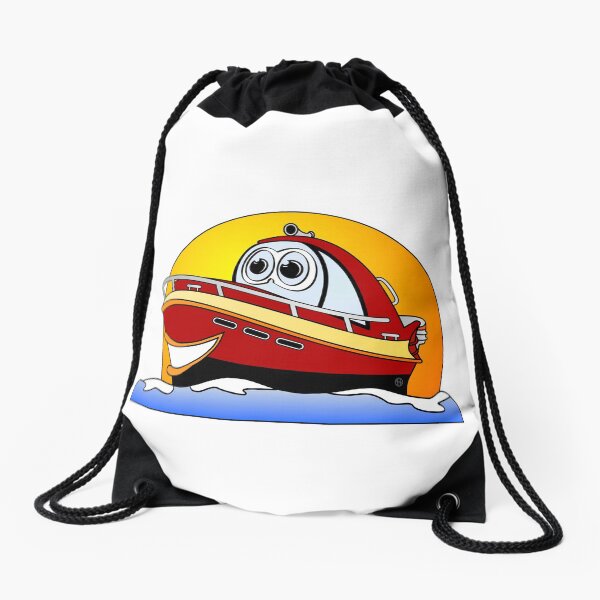Red Cartoon Motor Boat Drawstring Bag