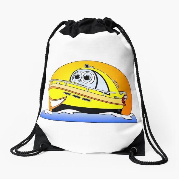 Yellow Cartoon Motor Boat Drawstring Bag