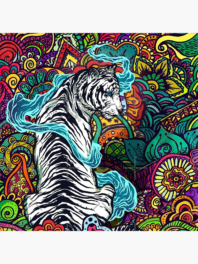 The White Tiger -Tiger with colorful floral pattern by cucubaou