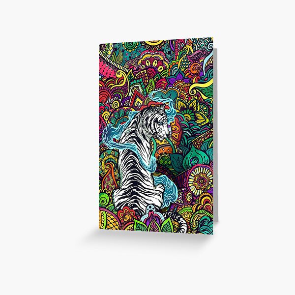 The White Tiger -Tiger with colorful floral pattern Greeting Card